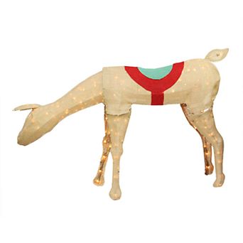 44 in Pre-Lit Burlap Reindeer Outdoor Christmas Decor