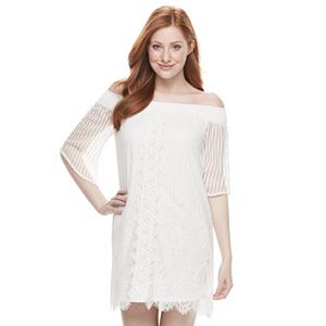 Juniors' Trixxi Lace Off-the-Shoulder Shift Dress