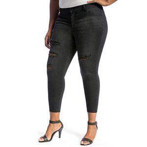 Juniors' Plus Size Crave Whiskered Ankle Skinny Jeans