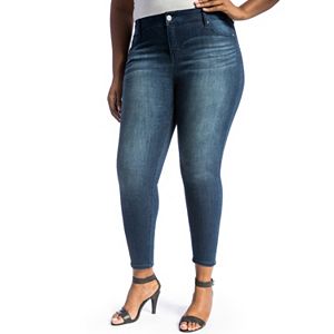 Juniors' Plus Size Crave Whiskered Ankle Skinny Jeans