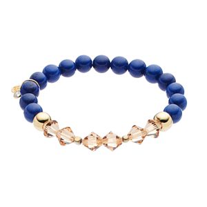 TFS Jewelry 14k Gold Over Silver Blue Jade Bead & Crystal Stretch Bracelet
