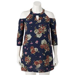 Juniors' Lily Rose Floral Cold-Shoulder Dress