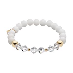 TFS Jewelry 14k Gold Over Silver White Jade Bead & Crystal Stretch Bracelet