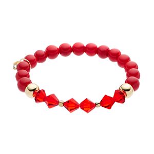 TFS Jewelry 14k Gold Over Silver Red Jade Bead & Crystal Stretch Bracelet