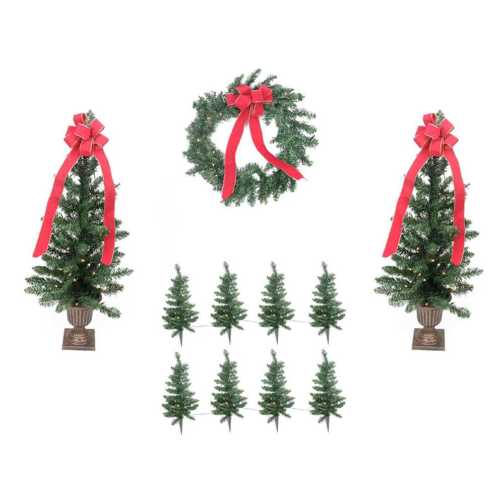 Pre Lit Artificial Christmas Tree Lawn Stake Entrance Tree