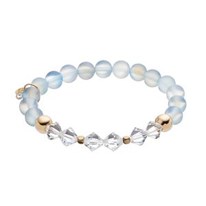 TFS Jewelry 14k Gold Over Silver Aquamarine Bead & Crystal Stretch Bracelet