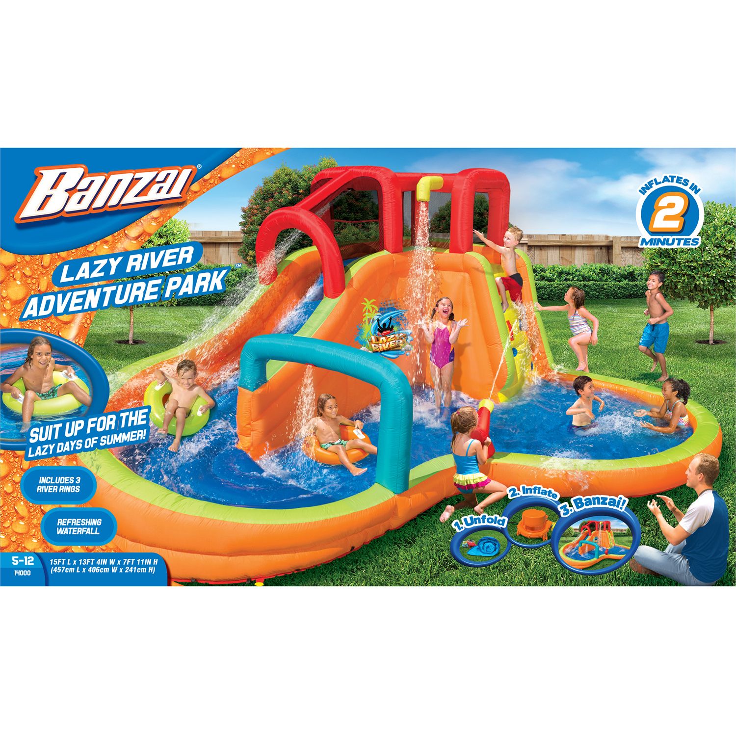 banzai lazy river inflatable outdoor adventure water park slide and splash pool