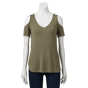 Juniors' Love, Fire Cold Shoulder V-Neck Tee