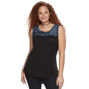 Plus Size Rock & Republic® Studded Mixed-Media Tank