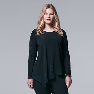 Plus Size Simply Vera Vera Wang Mixed-Media Asymmetrical Top
