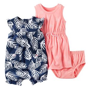 Baby Girl Carter's Floral Dress & Palm-Leaf Sunsuit Set