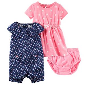 Baby Girl Carter's Floral Sunsuit & Polka-Dot Dress Set