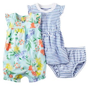 Baby Girl Carter's Floral Bubble Romper & Striped Dress Set