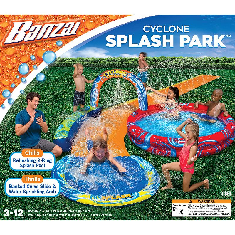 Boys Girls Banzai BANZAI Cyclone Splash Park 3-in-1 Sprinkler, Pool and Cur
