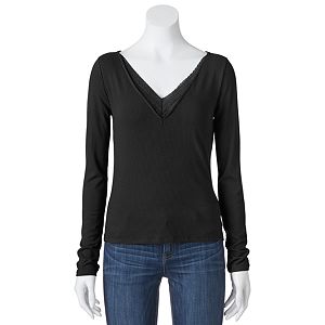 Juniors' Mudd® Lace V-Neck Tee