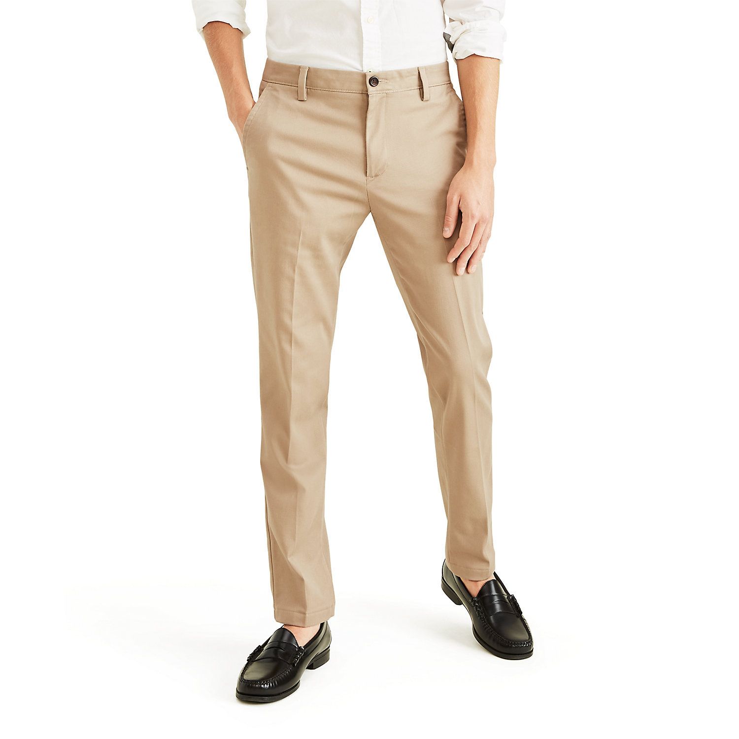 dockers men's alpha khaki stretch slim tapered fit flat front pant