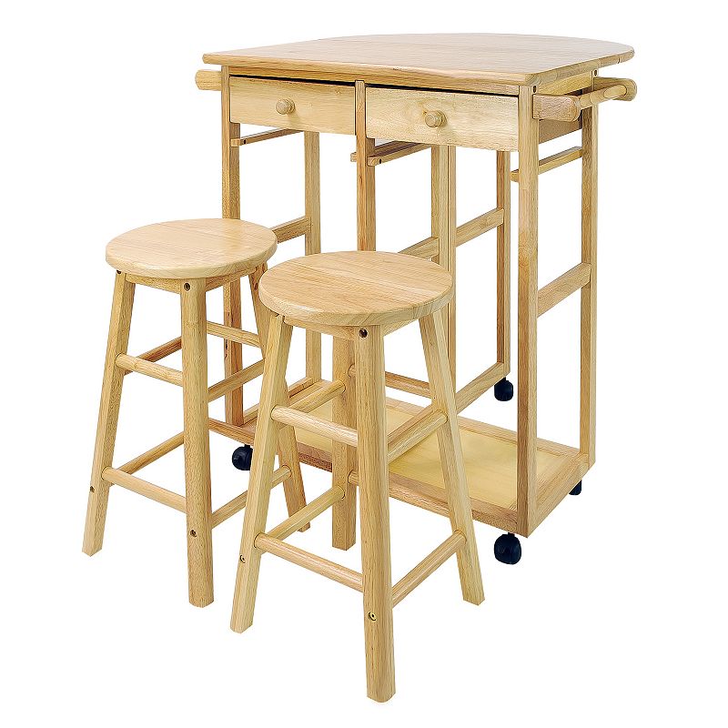 Casual Home Space Saver Breakfast Cart 3-piece Set, Natural