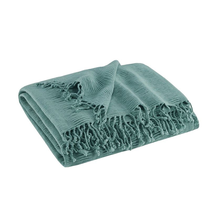 INK+IVY Reeve Ruched Throw Blanket, Turquoise/Blue