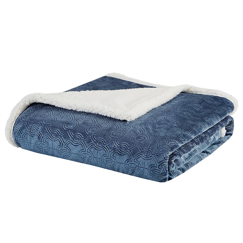 Madison Park Elma Oversized Textured Plush Throw Blanket, Blue