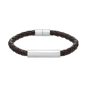 1913 Men's Stainless Steel & Braided Brown Leather Bracelet