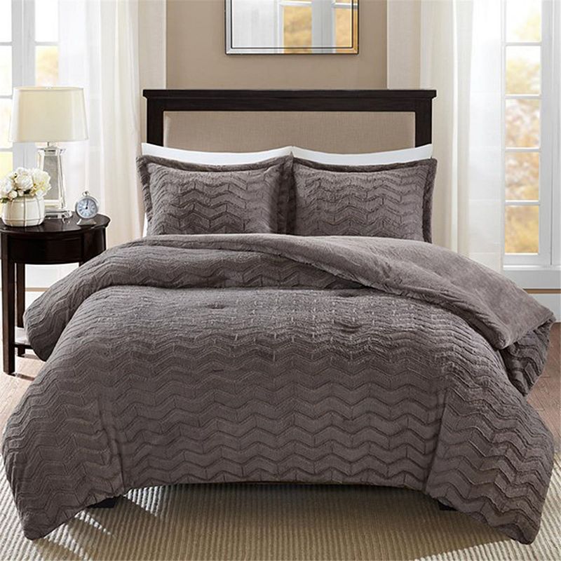 Madison Park Kaplan Plush Down Alternative Comforter Set, Grey, Full/Queen