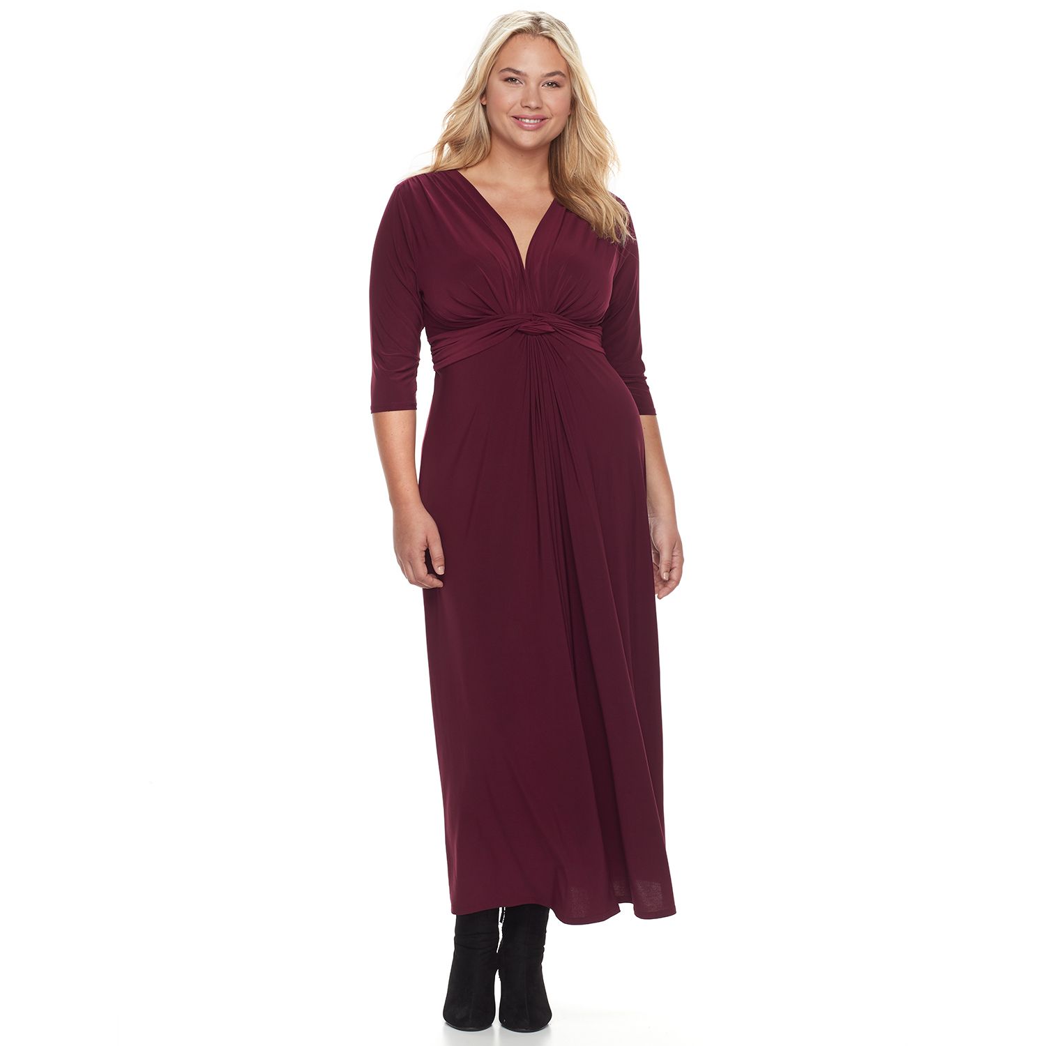 wine velvet knot front maxi dress