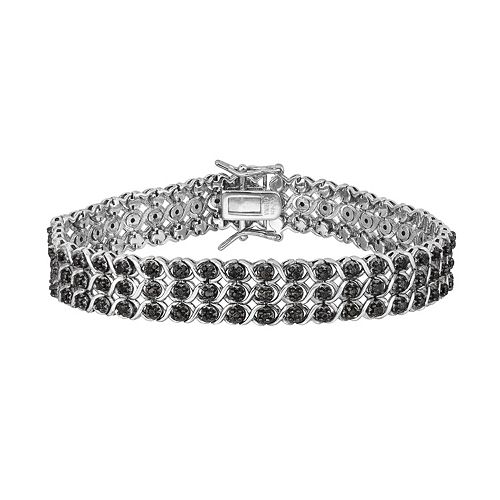Sterling Silver 1 1/2 Carat T.W. Black Diamond Multirow Bracelet
