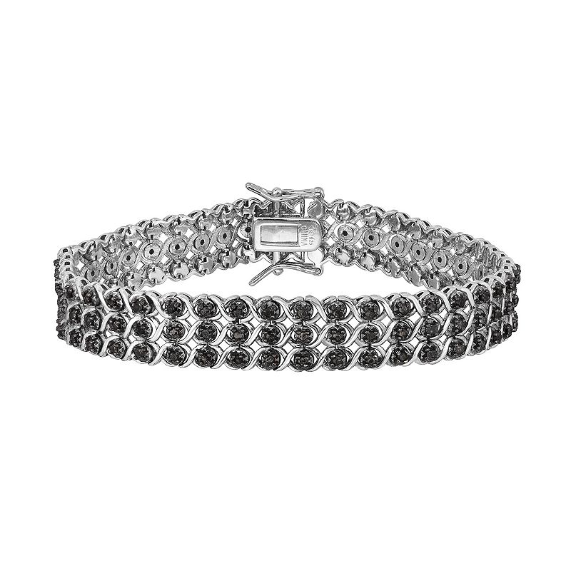 Sterling Silver 1 1/2 Carat T.W. Black Diamond Multirow Bracelet, Womens,