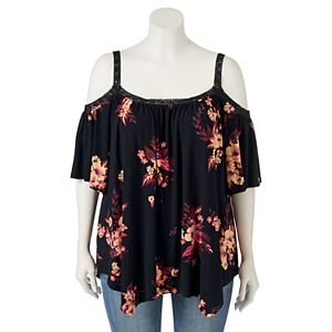 Juniors' Plus Size Mudd® Crochet Off Shoulder Top