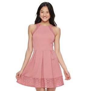 Juniors' Rewind Lace Open-Back Skater Dress