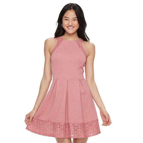 Juniors' Rewind Lace Open-Back Skater Dress