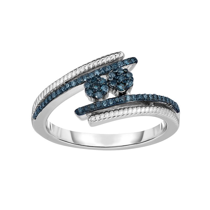 Sterling Silver 1/4 Carat T.W. Blue Diamond Bypass Ring, Womens, Size: 6