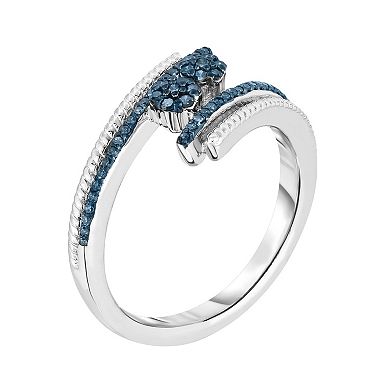 Sterling Silver 1/4 Carat T.W. Blue Diamond Bypass Ring