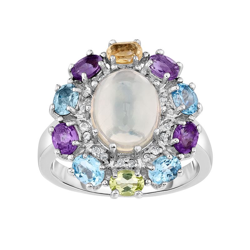 Sterling Silver Ethiopian Opal & Gemstone Flower Ring, Womens, Size: 6, Mu