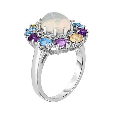 Sterling Silver Ethiopian Opal & Gemstone Flower Ring