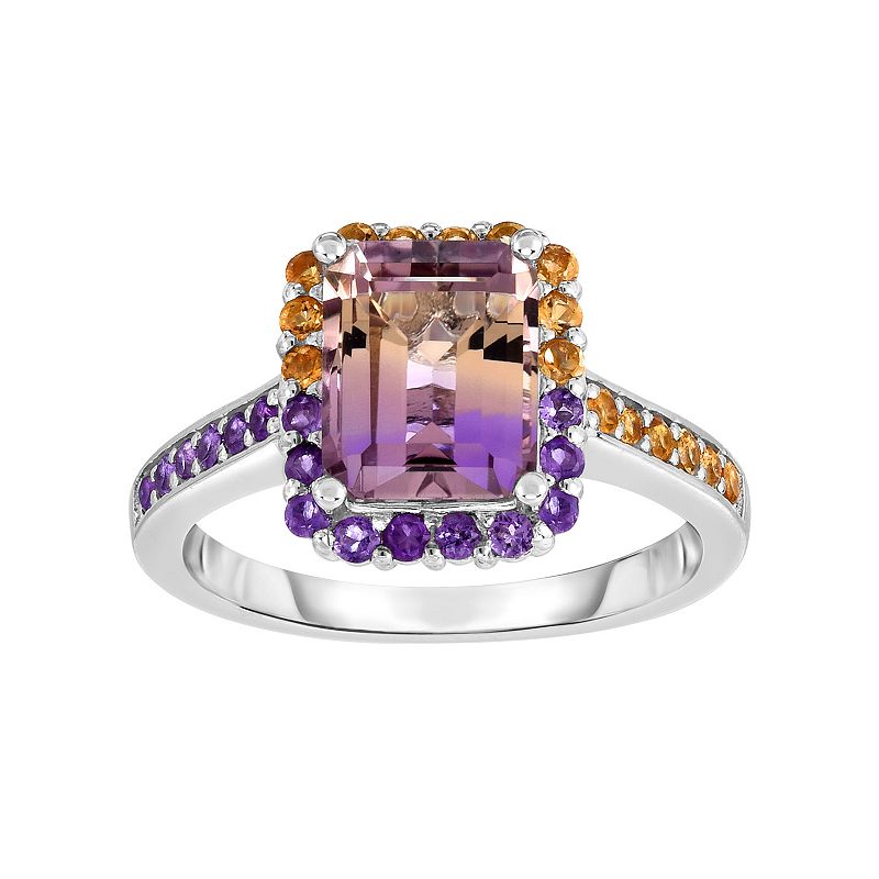 Sterling Silver Ametrine Rectangle Halo Ring, Womens, Size: 6, Multicolor