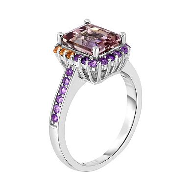Sterling Silver Ametrine Rectangle Halo Ring