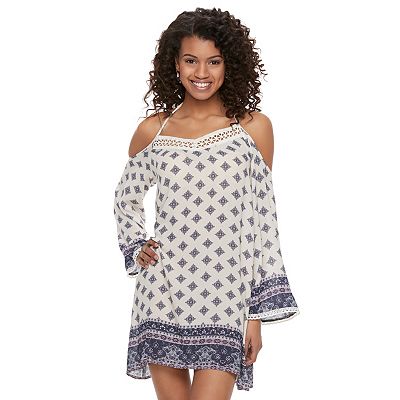 Juniors Rewind Mosaic Cold Shoulder Shift Dress