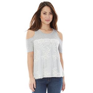 Juniors' IZ Byer California Lace Cold-Shoulder Top