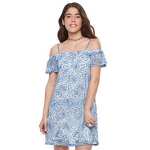 Juniors' Lily Rose Floral Lace Off The Shoulder Dress