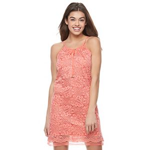 Juniors' Lily Rose Lace Tie Front Shift Dress