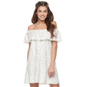 Juniors' Lily Rose Lace Off the Shoulder Shift Dress