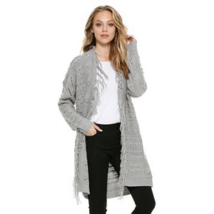 Women's E by Elan Eyelet Fringe Long Cardigan