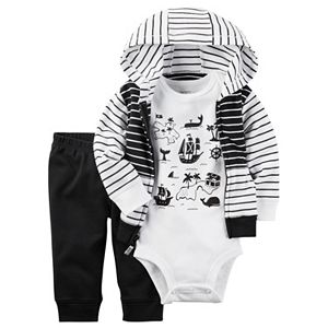 Baby Boy Carter's Treasure Island Bodysuit, Striped Hooded Cardigan & Pants Set