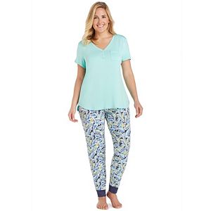 Plus Size Cuddl Duds Pajamas: Color Fusion Henley & Jogger Pants PJ Set