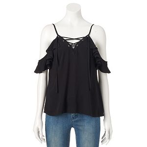 Women's Rock & Republic® Cold-Shoulder Lace Up Top