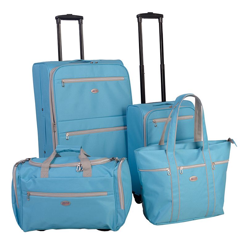 American Flyer Perfect 4-Piece Luggage Set, Turquoise/Blue, 4 PC SET