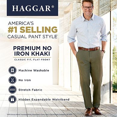 Men&rsquo;s Haggar® Premium No-Iron Khaki Stretch Classic-Fit Flat-Front Expandable Waist Pants