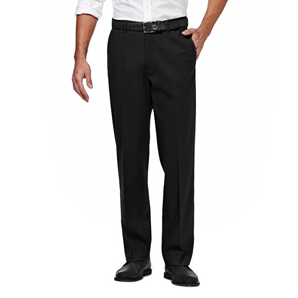 Haggar Men's Premium No Iron Khaki Classic Fit Expandable Waist Flat Front Pant 