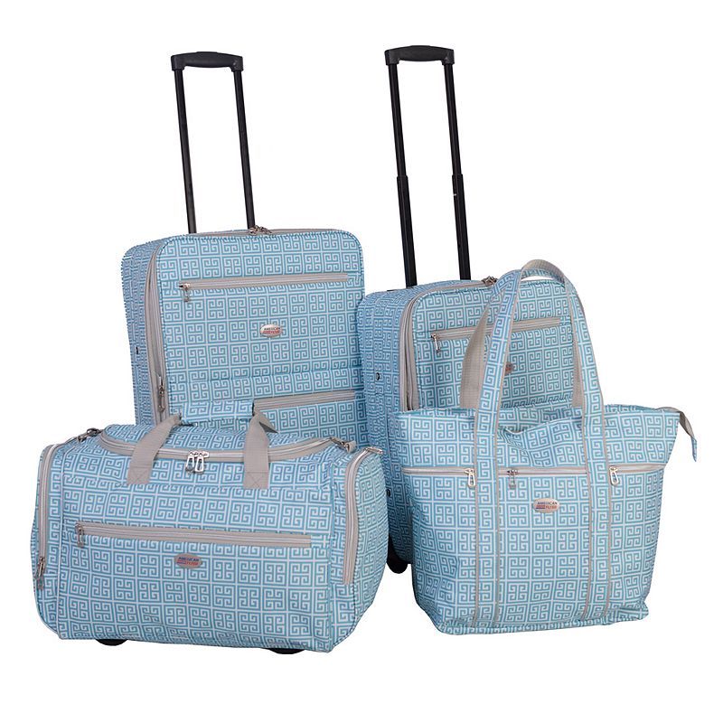 American Flyer Greek Key 4-Piece Wheeled Luggage Set, Turquoise/Blue, 4 PC 